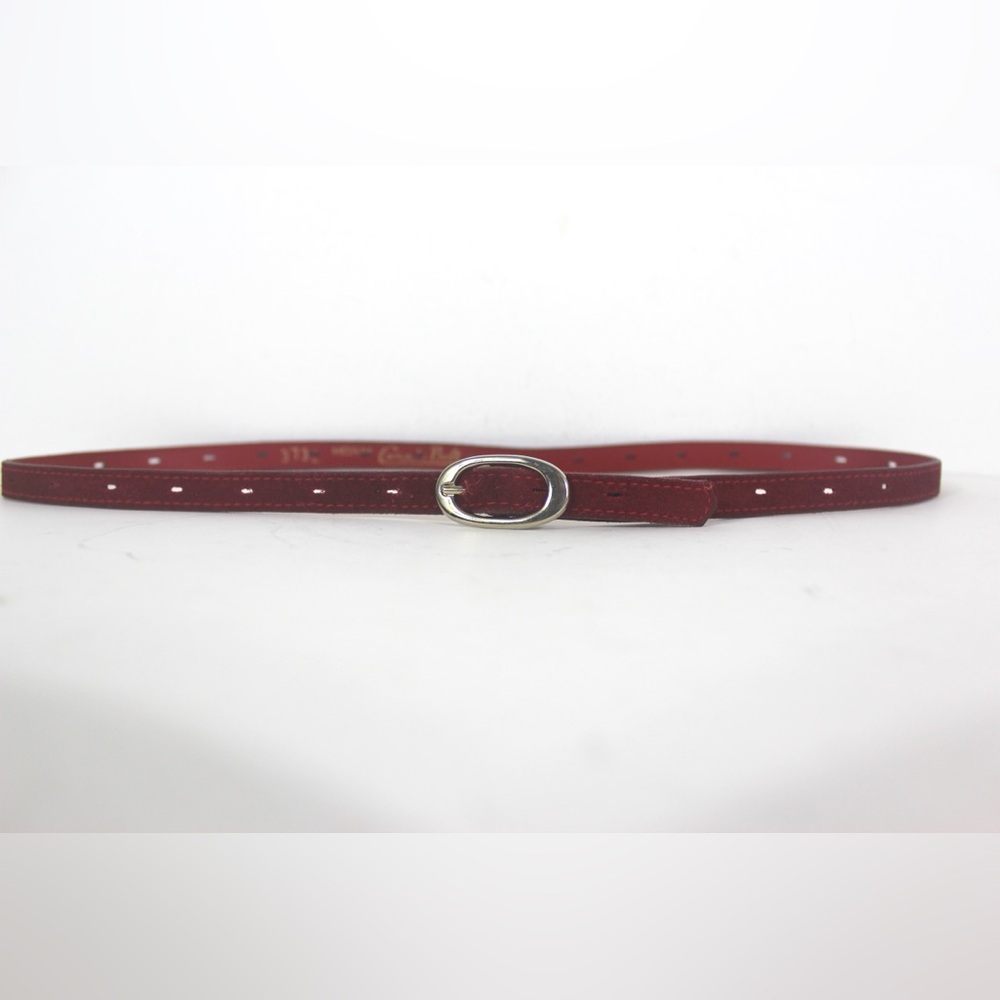 Adjustable Super Skinny Red Suede Leather Belt with a Gold Buckle Made in Canada